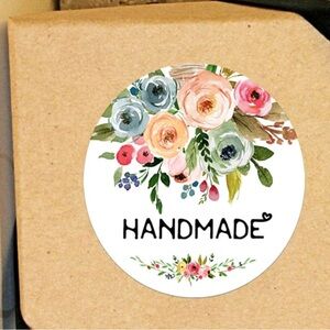 NWT 1.6” “Handmade” Round Floral Adhesive Stickers•120 stickers total